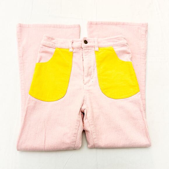 Hammies Vintage Color Block Pink Flare Leg Bell Bottom Corduroy Jeans Size 30 - Picture 4 of 8